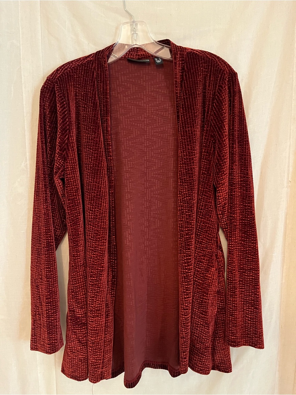 Susan Graver Open-Front Velvet Cardigan in Wine